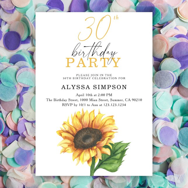 Elegant Sunflower 30th Birthday Invitation (Creator Uploaded)