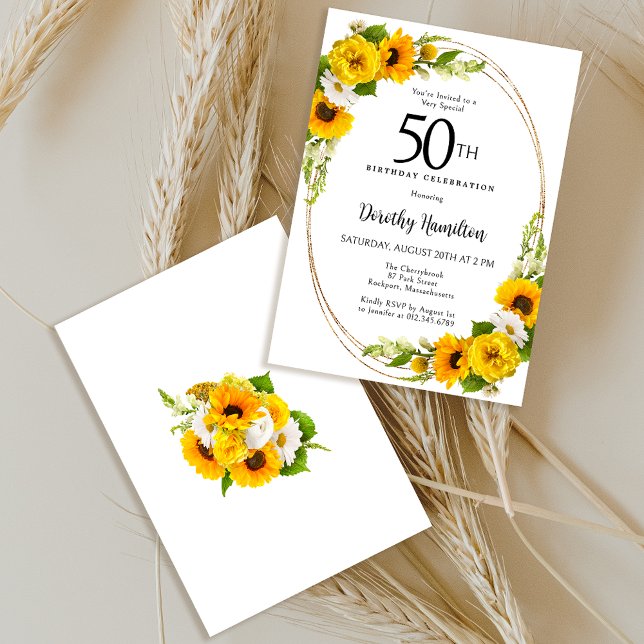 Elegant Sunflower 50th Birthday Party Invitation (Creator Uploaded)