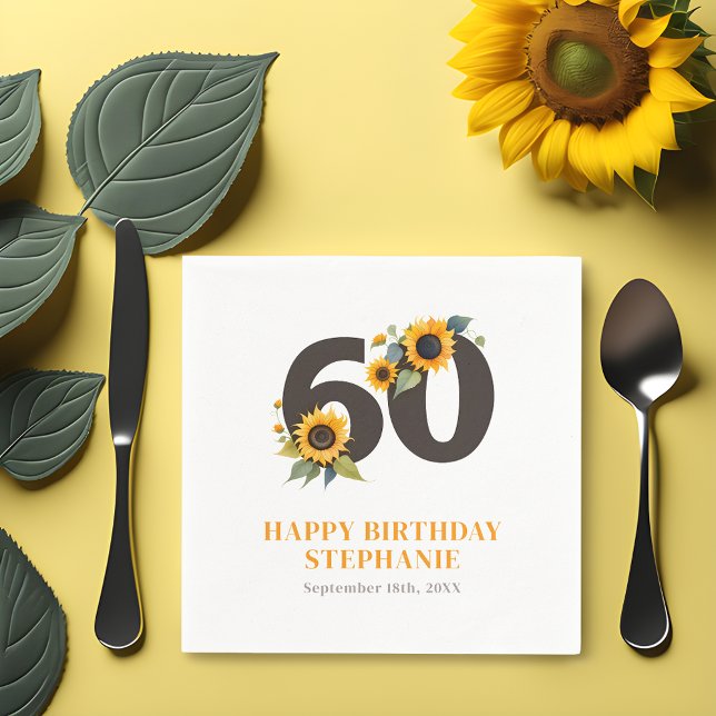 Elegant Sunflower 60th Birthday Napkins (🌻 Rustic Sophistication: 60th Birthday Sunflower Napkins! 🌼)