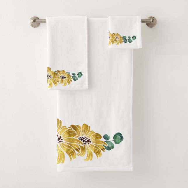 Elegant Sunflower Bathroom Towel Set (Insitu)