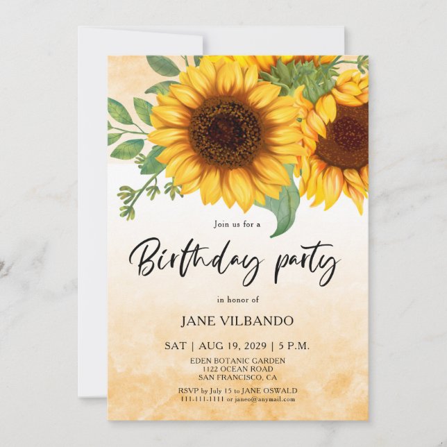 Elegant Sunflower Birthday Party Invitation (Front)