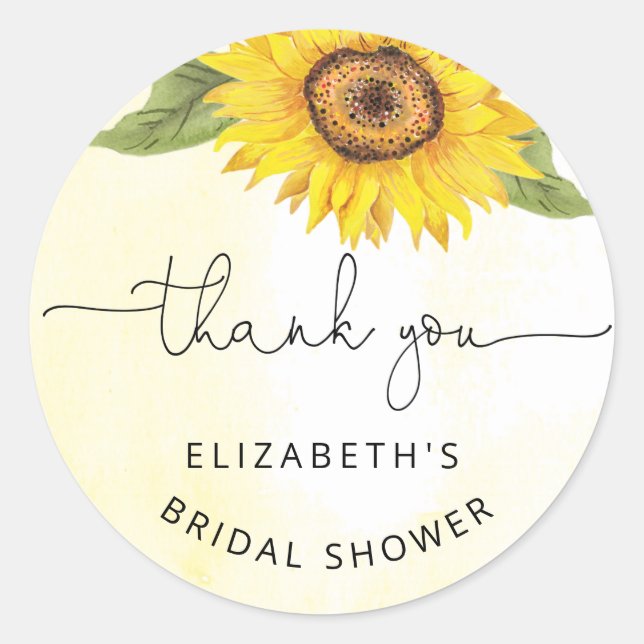 Elegant sunflower bridal shower classic round stic sticker (Front)