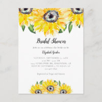 Elegant Sunflower Bridal Shower Invite Watercolor