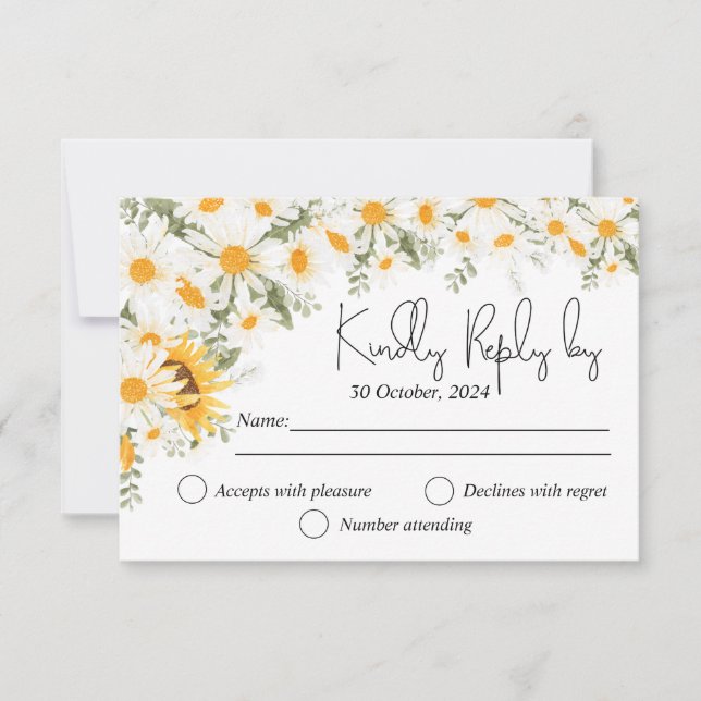 Elegant Sunflower Daisy Wedding RSVP card (Front)