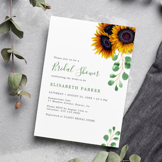 Elegant sunflower eucalyptus bridal shower invitation (Creator Uploaded)