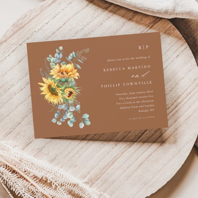 Elegant Sunflower Eucalyptus Fall Boho Wedding Invitation (Creator Uploaded)