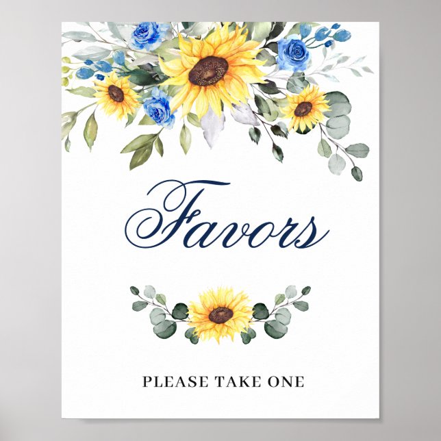 Elegant Sunflower Eucalyptus Favours Wedding Sign (Front)