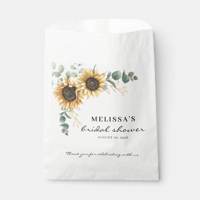 Elegant Sunflower Eucalyptus Floral Bridal Favour Bags (Front)