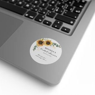 Elegant Sunflower Eucalyptus Floral Bridal Shower Classic Round Sticker
