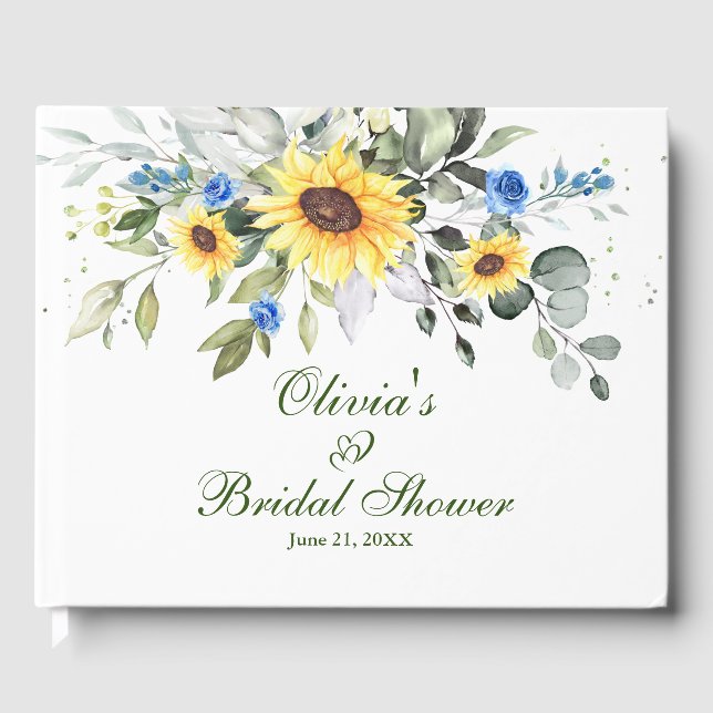 Elegant Sunflower Eucalyptus Foliage Bridal Shower Guest Book (Front)