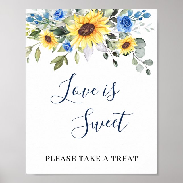 Elegant Sunflower Eucalyptus Love is Sweet Wedding Poster (Front)
