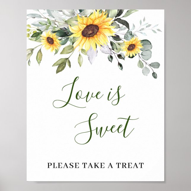 Elegant Sunflower Eucalyptus Love is Sweet Wedding Poster (Front)