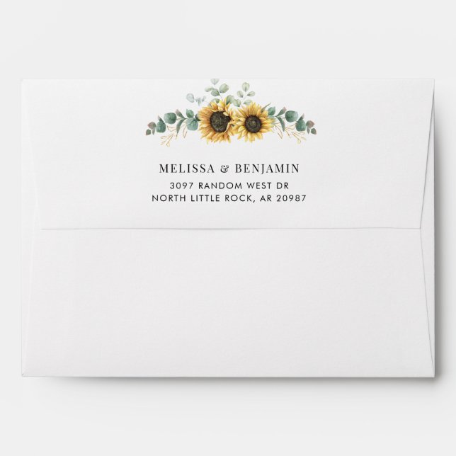 Elegant Sunflower Eucalyptus Modern Wedding Envelope (Back (Top Flap))