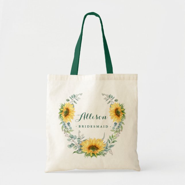 Elegant Sunflower Eucalyptus Rustic Bridesmaid Tote Bag (Front)