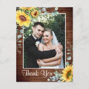 Elegant Sunflower Eucalyptus Rustic Thank You Pos Postcard