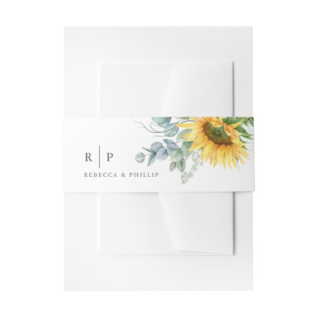 Elegant Sunflower Eucalyptus Watercolor Wedding Invitation Belly Band (Front Example)