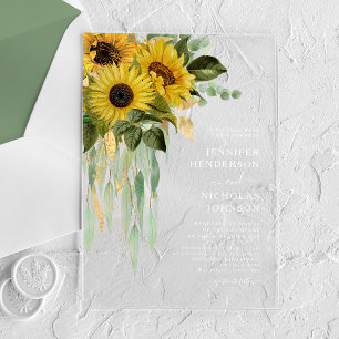 Elegant Sunflower Eucalyptus Wedding Acrylic Invitations