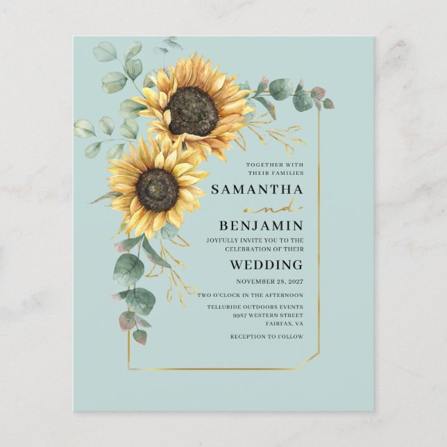 Elegant Sunflower Eucalyptus Wedding Invitation (Front)