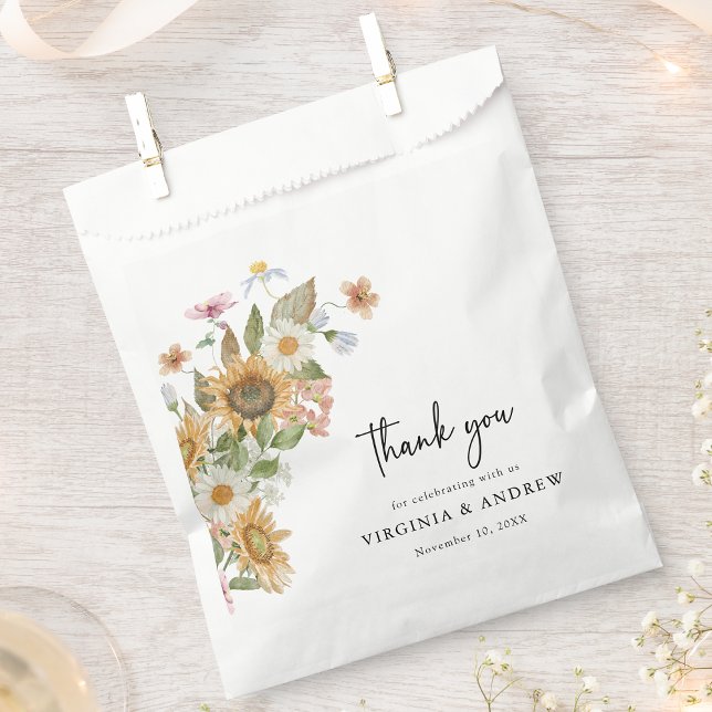 Elegant Sunflower Favour Bags (Elegant Sunflower Wildflower Thank You Favor Bag by Painted Paperie
)