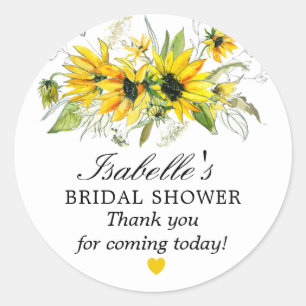 Elegant Sunflower Floral Bridal Shower Thank You  Classic Round Sticker