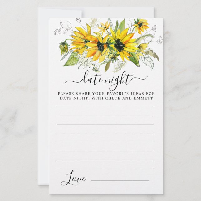 Elegant Sunflower Floral Date Night Card (Front)