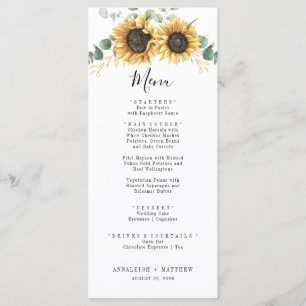 Elegant Sunflower Floral Eucalyptus Wedding Menu
