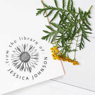 Elegant Sunflower Floral From The library of Books Rubber Stamp