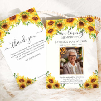 Elegant Sunflower Floral Photo Funeral Memorial Thank You Card