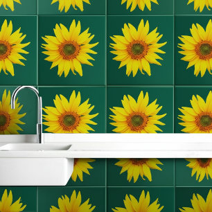 Elegant Sunflower (Floral Wall Art) Emerald Green  Tile