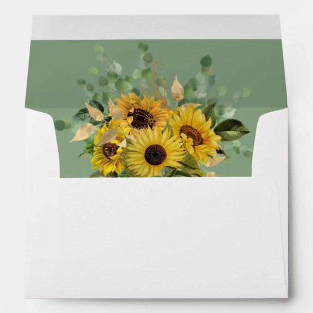 Elegant Sunflower Green Return Address Wedding Envelope (Back (Bottom))