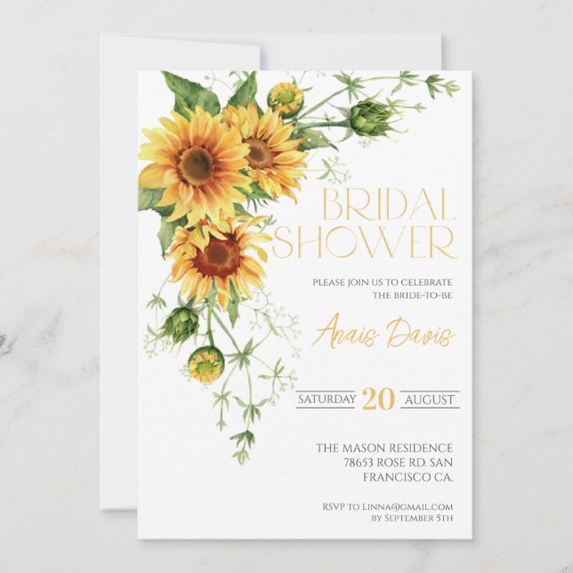 Elegant Sunflower Greenery Floral Bridal Shower Invitation (Front)
