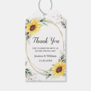 Elegant Sunflower Greenery Wedding Thank You Gift Tags