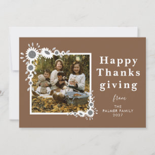Elegant Sunflower Happy Thanksgiving Single Photo Holiday Card