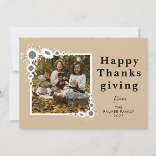  Elegant Sunflower Happy Thanksgiving Single Photo Holiday Card