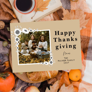 Elegant Sunflower Happy Thanksgiving Single Photo Holiday Card