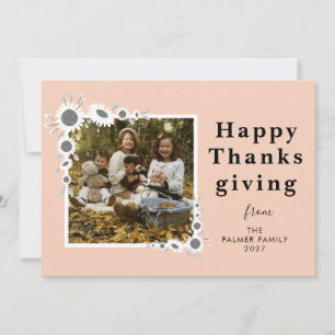 Elegant Sunflower Happy Thanksgiving Single Photo Holiday Card