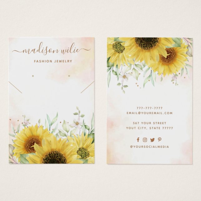 Elegant Sunflower Jewellery Earring Display Card  (Front & Back)