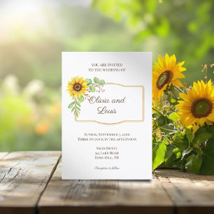 Elegant sunflower modern floral wedding invitation