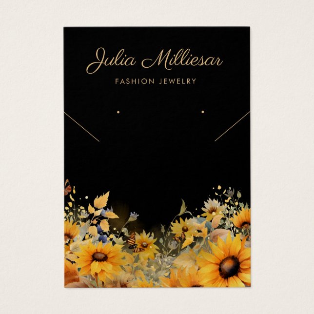 Elegant sunflower Necklace Earring Display Card  (Front)