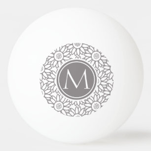 Elegant Sunflower Pattern Monogrammed Ping Pong Ball
