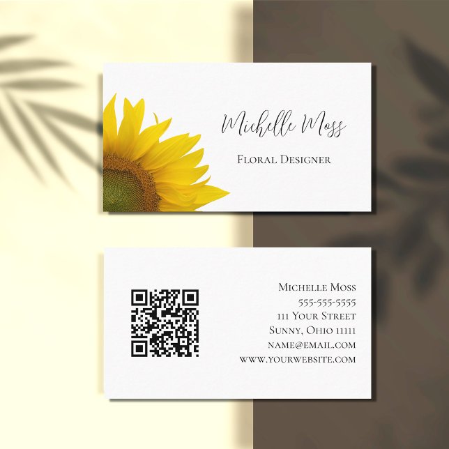 Elegant Sunflower QR code Floral Business Card (Creator Uploaded)