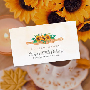 Elegant Sunflower Rolling Pin Bakery Business Card