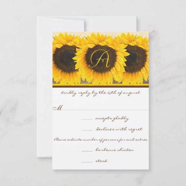 Elegant Sunflower RSVP Response Cards  (Back)
