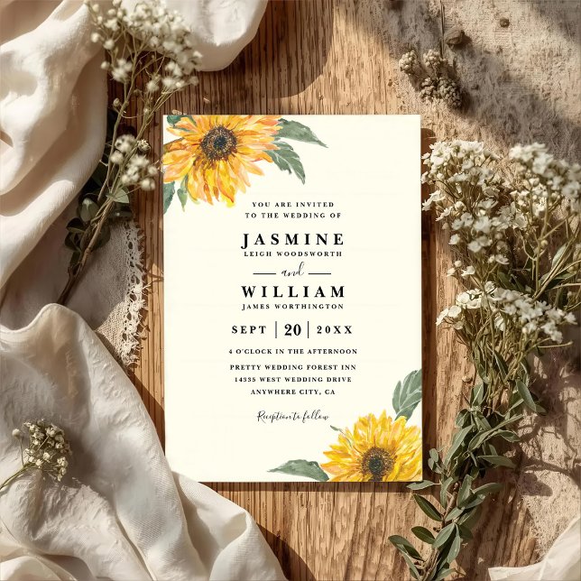 Elegant Sunflower Rustic Modern QR Code Wedding Invitation (Creator Uploaded)