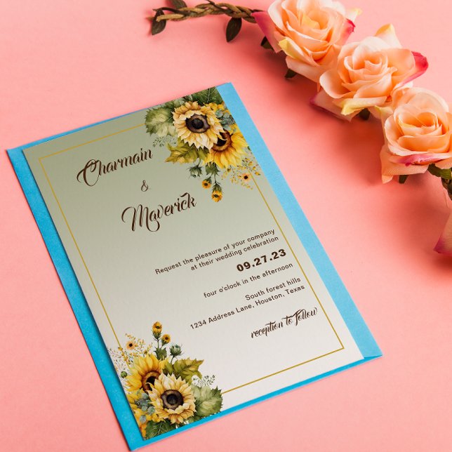 Elegant Sunflower Sage Green Summer Wedding  Invitation (Creator Uploaded)