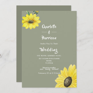 Elegant Sunflower Sage Green Wedding Invitation