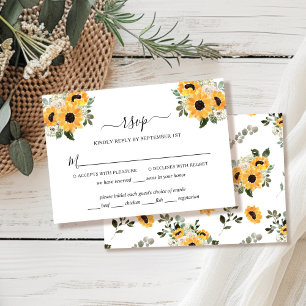 Elegant Sunflower Sage Green Wedding RSVP Card