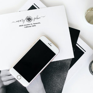 Elegant Sunflower Script Couple Return Address Rubber Stamp