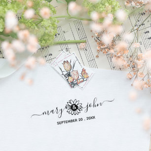 Elegant Sunflower Script Couple Save the Date Rubber Stamp