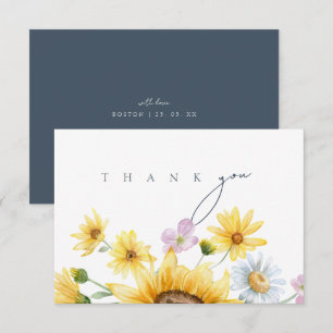 Elegant Sunflower Slate Blue Wedding Thank You Card